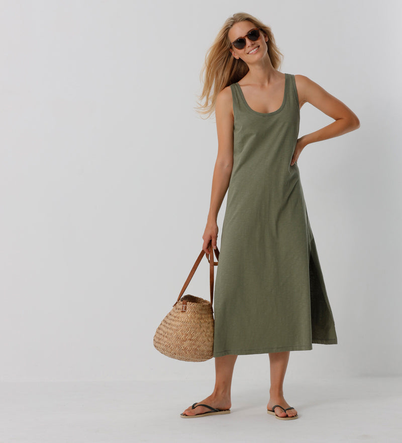 Messina Long Tank Dress Olive Grey ...